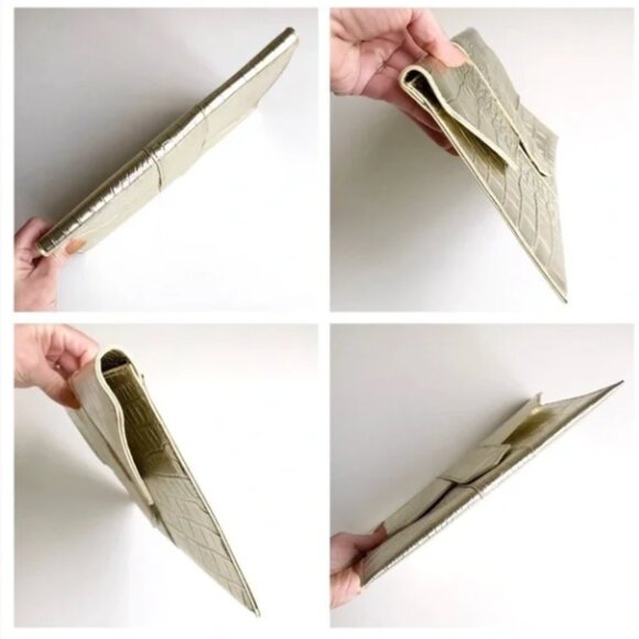 NWT JJ Winters Nikki Metallic Crocodile Clutch Vegan Leather - Picture 9 of 11